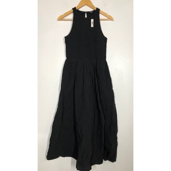 Madewell The Melody Smocked Dress Sleeveless Keyhole Back Midi Black NWT XS - Picture 5 of 10
